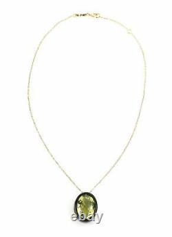 Roberto Coin Ipanema Lemon Quartz Oval Black Wood 18k Rose Gold Pendant Necklace