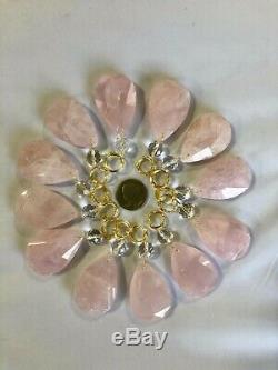 Rock Crystal Chandelier Pendants Prisms Rose Quartz Full Cut Withbead 56mm 12pcs