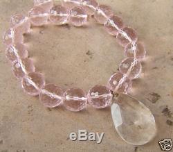 Rose Big Pink Faceted Quartz Necklace Antique Crystal Pendant Bridal Jewelry Big