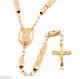Rose Gold 36 Inch Crystal Cut Rosary Chain Jesus Cross Pendant with Guadalupe