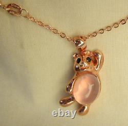 Rose Gold Over. 925 Sterling Silver Genuine Rose Quartz Pooh Pendant / Necklace