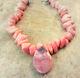 Rose Pink Jade Nugget W Druzy Quartz Crystal Pendant Couture Necklace Jewelry