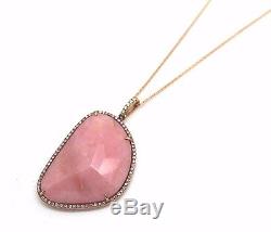 Rose Quartz & 0.25Ct Diamond Colored Stone Pendant Necklace 14K Rose Gold 16