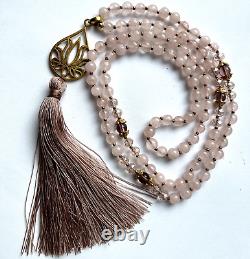 Rose Quartz Amethyst Mala Prayer Beads Necklace 108 beads Lotus brass fixing N8