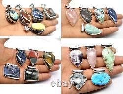 Rose Quartz And Other Gemstone Handmade Necklace Pendant Mix Lot In Mix Design