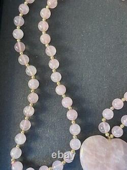Rose Quartz Beaded Necklace With Large Heart Pendant