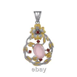 Rose Quartz Big Pendant Silver Gemstone 925 Sterling Jewelry Handmade Natural