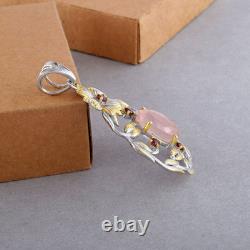 Rose Quartz Big Pendant Silver Gemstone 925 Sterling Jewelry Handmade Natural