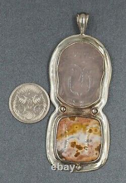 Rose Quartz Buddha & Jasper 925 Sterling Silver Pendant