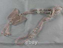 Rose Quartz Cloisonne Bead Necklace with Butterfly Pendant