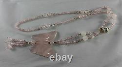 Rose Quartz Cloisonne Bead Necklace with Butterfly Pendant