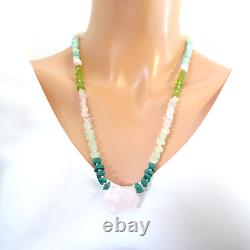 Rose Quartz Crystal Gemstone Necklace Heart Chakra Amazonite Malachite Prehnite