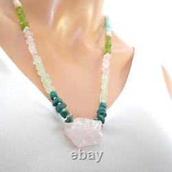 Rose Quartz Crystal Gemstone Necklace Heart Chakra Amazonite Malachite Prehnite