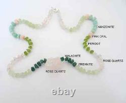 Rose Quartz Crystal Gemstone Necklace Heart Chakra Amazonite Malachite Prehnite