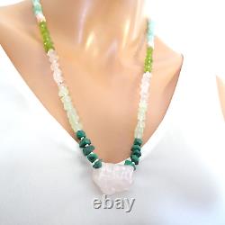 Rose Quartz Crystal Gemstone Necklace Heart Chakra Amazonite Malachite Prehnite