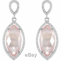 Rose Quartz & Diamant Halo-Style Earrings IN 14K or Rose 5/8 Ct. Tw