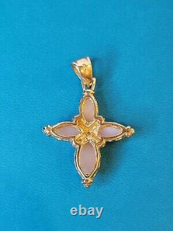 Rose Quartz & Diamond Cross Pendant In 14kt Gold