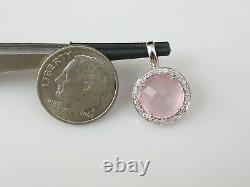 Rose Quartz Diamond Pendant 14K White Gold Halo Pink Checkerboard Necklace
