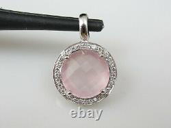 Rose Quartz Diamond Pendant 14K White Gold Halo Pink Checkerboard Necklace