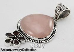 Rose Quartz Garnet Pendant 925 Sterling Silver Artisan Jewelry Collection Y110b