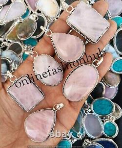 Rose Quartz Gemstone 925 Silver Plated Wholesale Lot Designer Pendant For Gift