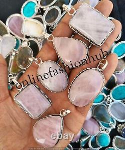 Rose Quartz Gemstone 925 Silver Plated Wholesale Lot Designer Pendant For Gift