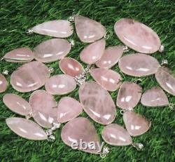 Rose Quartz Gemstone 925 Sterling Silver Plated Lot Bezel Pendants Lot