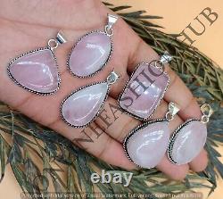 Rose Quartz Gemstone 925 Sterling Silver Plated Wholesale Designer Pendant Lot