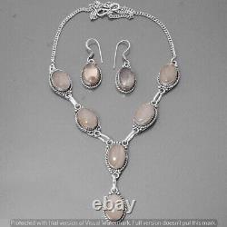 Rose Quartz Gemstone Earring & Nacklac Set 925 Sterling Silver Plated Jewelry