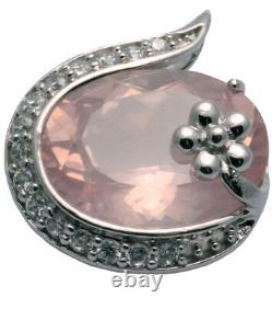Rose Quartz Gemstone Flower Sterling Silver 925 Pendant + Chain