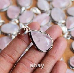 Rose Quartz Gemstone Pendant, Pink gemstone pendant Silver Plated gemstone JP-26