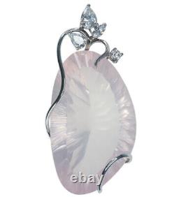 Rose Quartz Gemstone large 44mm by 26mm Sterling Silver 925 Pendant + Long Chain