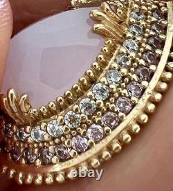 Rose Quartz & Genuine Diamond Pendant 14K Yellow Gold on solid 925 pink necklace