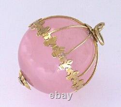 Rose Quartz Globe, Yellow Gold Pendant