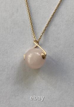 Rose Quartz Gold Necklace, 9ct Solid Yellow Gold, 18 Chain, Round Stone Pendant
