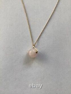 Rose Quartz Gold Necklace, 9ct Solid Yellow Gold, 18 Chain, Round Stone Pendant