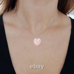 Rose Quartz Heart Pendant 14K White Gold 1 inch Drop 14 16 18 20 14K Rope Chain