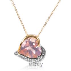Rose Quartz Heart Pendant in Yellow Gold & Platinum with Diamond (0.29 CTW)