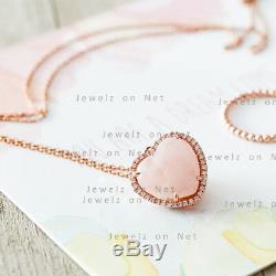 Rose Quartz Heart Shape Diamond Solid 14k Yellow Gold Pendant Necklace Jewelry