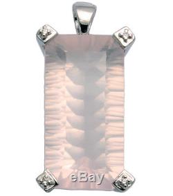 Rose Quartz Huge Gemstone Sterling Silver Pendant + Long Chain