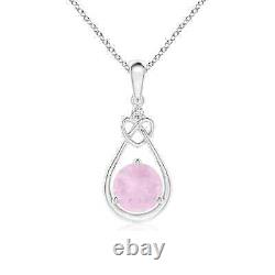 Rose Quartz Knotted Heart Pendant with Diamond in Silver