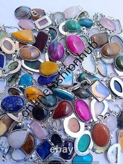 Rose Quartz & Mix Gemstone 925 Silver Plated Wholesale Lot Good Luck Pendants