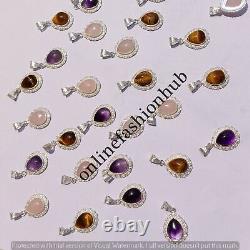 Rose Quartz & Mix Gemstone 925 Sterling Silver Plated 100 PCs Handmade Pendant