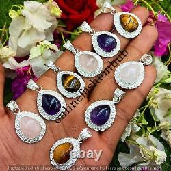 Rose Quartz & Mix Gemstone 925 Sterling Silver Plated 100 PCs Handmade Pendant