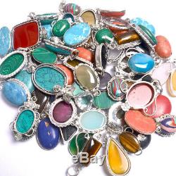 Rose Quartz & Mixed Gemstones Wholesale Lot 925 Sterling Silver Plated Pendant
