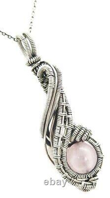 Rose Quartz Necklace & Earrings Set, Wire-Wrapped in Sterling Silver, Comet