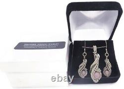Rose Quartz Necklace & Earrings Set, Wire-Wrapped in Sterling Silver, Comet