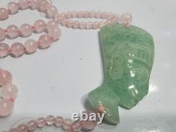 Rose Quartz Necklace With NEFERTITI Jade Pendant 32 5331/10