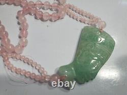 Rose Quartz Necklace With NEFERTITI Jade Pendant 32 5331/10