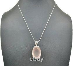 Rose Quartz Pendant, 24 Carats, Sterling Silver, Oval Faceted, Love Stone